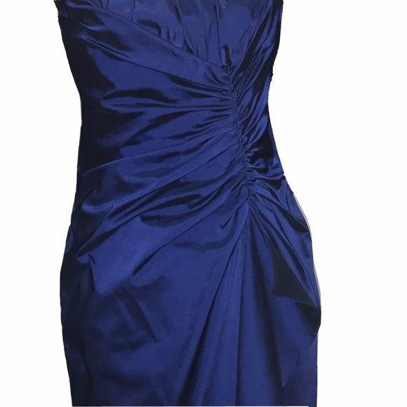 Adrianna Papell Metallic Navy Dress Gathered Ruffle Front Twisted Straps Size 12 - Picture 3 of 12